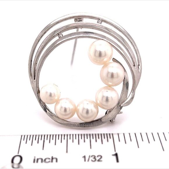 Mikimoto Estate Akoya Pearl Circle Brooch Sterling Silver 7.5 mm M264 - Picture 4 of 9